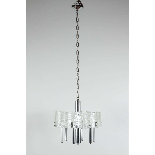 Chrome 1950s Six-Arm Glass & Chrome Chandelier in the Style of Kalmar - a Pair For Sale - Image 8 of 8
