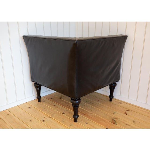Black Leather Chesterfield Armchair Corner Salon Moschino Haslam Country House Designer, 1990s For Sale - Image 13 of 18