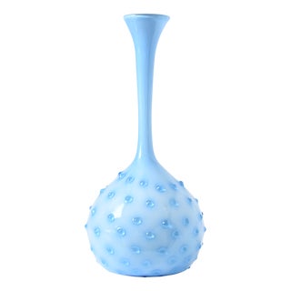 Opaline Blue Glass Hobnail Pattern Vase from Empoli, 1960s For Sale