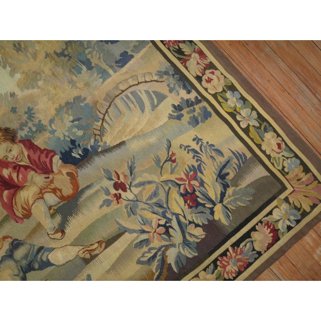 An early 20th century possibly late 19th century one of a kind handmade French horizontally handwoven tapestry. Measures:...