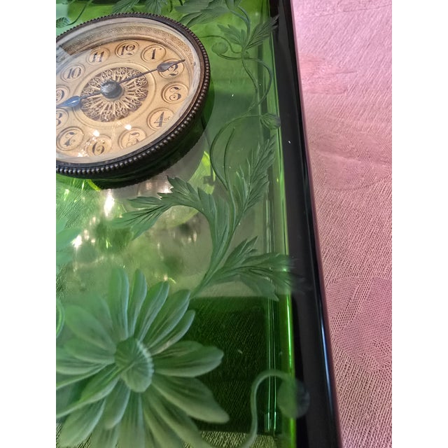 Antique Emerald Art Glass Crystal Art Nouveau Clock For Sale - Image 14 of 16