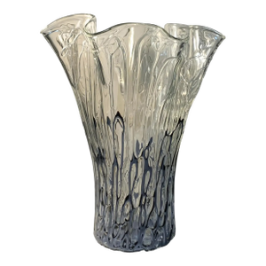 Art Glass Handkerchief Vase Abstract Applied Black Glass Design