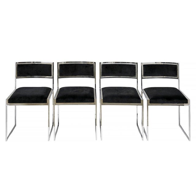 Mid-Century Modern Italian Chrome and Velvet Chairs, 1970s, Set of 4 For Sale - Image 10 of 10