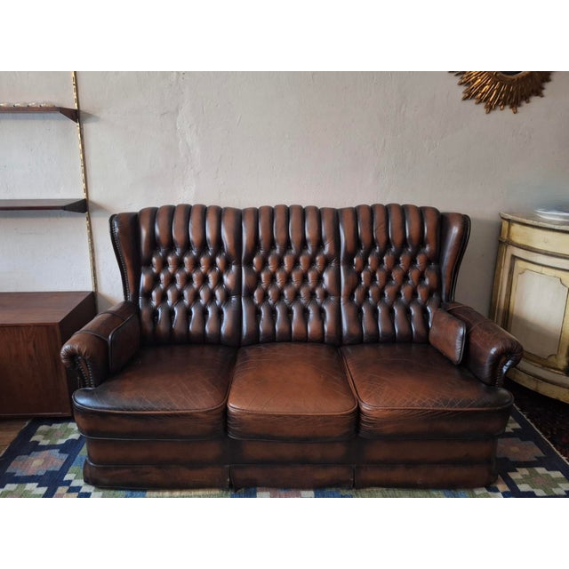 Chesterfield 3-Seater Sofa in Chestnut-Coloured Leather For Sale - Image 10 of 18