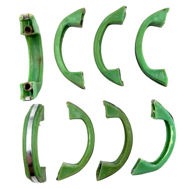 Art Deco Forest Green Bakelite Drawer Pulls W/ Chrome Strip, Set of 8 For Sale - Image 4 of 6