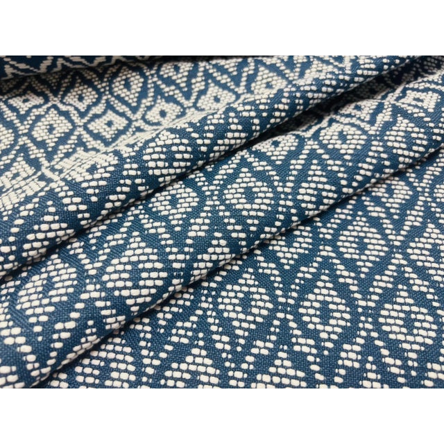 2020s Schumacher Red Hook Blue White Ogee Trellis Geometric Upholstery Fabric For Sale - Image 5 of 5