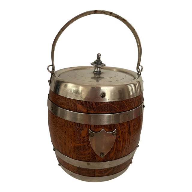 Late 19th Century English Oak/Ceramic Ice Bucket For Sale