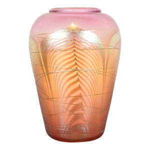 Louis Comfort Tiffany Style Iridescent Art Glass Pulled Feather Vase by Stephen Correia