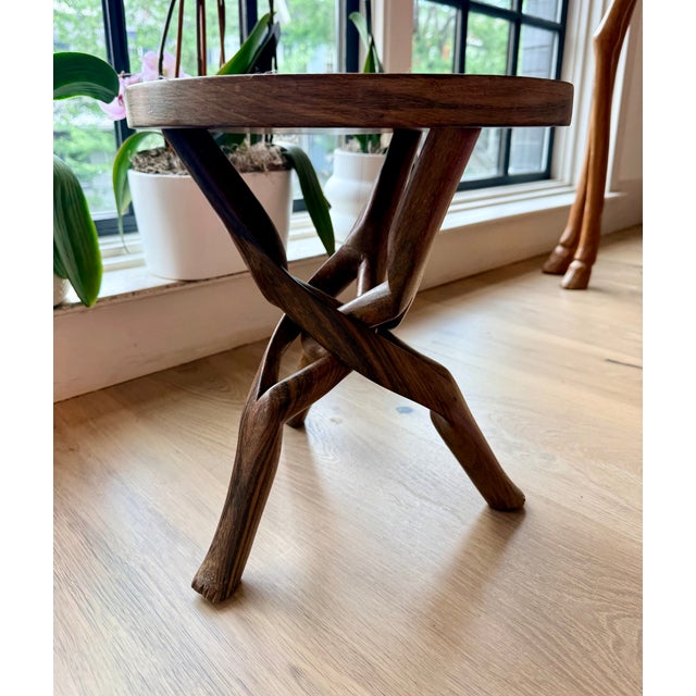 2010s Hand-Carved African Sculptural Side Table With Twisted Wood Base For Sale - Image 5 of 8