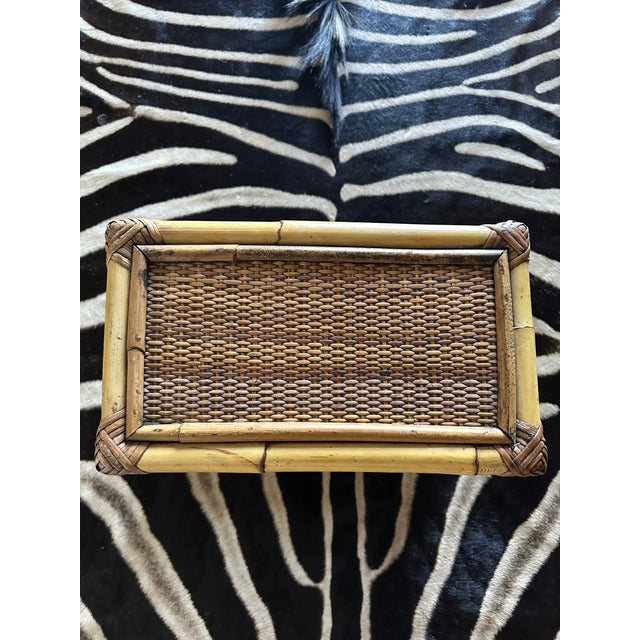 Wood Vintage French Rattan and Cane Small Table or Stool For Sale - Image 7 of 15