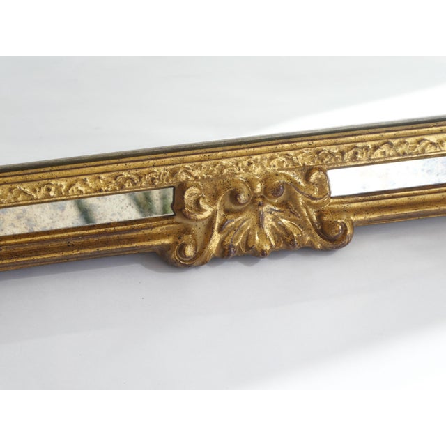 Vintage Rectangular Wall Hanging Gilt Wood Gold Ornate Mirror, 1960s For Sale - Image 4 of 11