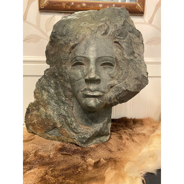 Female Sculpture Carved Stone Bust of a Woman Signed by Artist Charles Cutler - Mid Century For Sale - Image 9 of 11