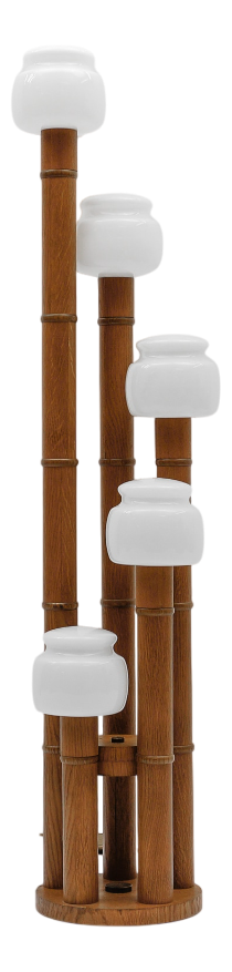 Mid-Century Modern Bamboo Floor Lamp with 5 Opal Glass Shades, 1960s