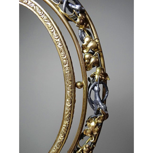 Antique Art Nouveau Metal Wall Frame with Hunting Scene Decoration and Openwork Relief, Late 19th Century For Sale - Image 5 of 9