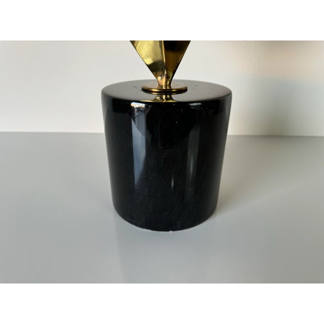 Stone 80's Curtis Jere - Style Abstract Brass Sculpture on Marble Base For Sale - Image 7 of 12