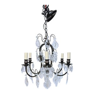 Vintage Italian Wrought Iron With Vintage Crystals For Sale