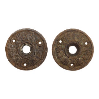 Pair of Carved Wood Radial 2 In. Door Rosettes For Sale