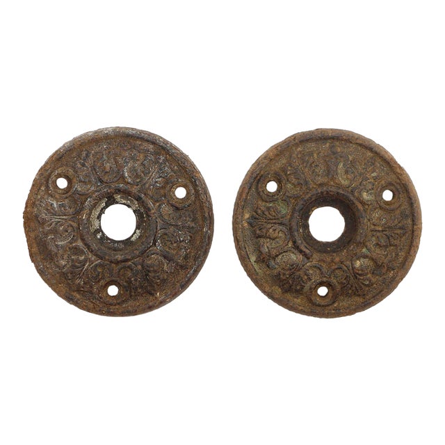 Pair of Carved Wood Radial 2 In. Door Rosettes For Sale