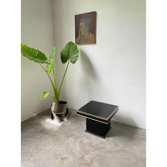 Jean Claude Mahey Vintage Coffee Table in Black Lacquer and Brass in the style of Jean Claude Mahey, 1970s, Set of 2 For Sale - Image 4 of 18