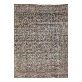 Allover Antique Persian Malayer Designed Wool Rug in Brown For Sale