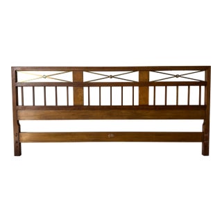 1960s Baker Hollywood Regency Walnut & Brass King Size Headboard For Sale