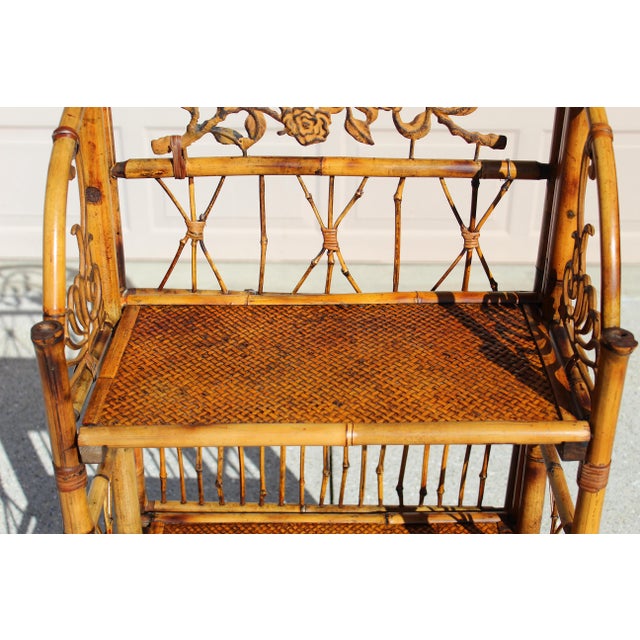 Vintage French Bamboo & Rattan Folding Étagère - Mid-Century Modern Style With Elegant Metal Accents For Sale - Image 11 of 16