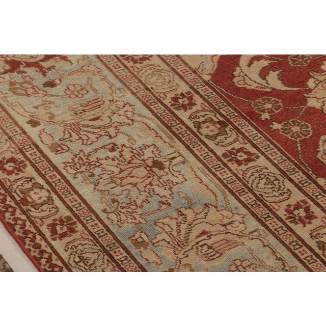 Antique Tabriz Beige Red and Blue Wool Persian Floral Rug – Medallion Style For Sale In New York - Image 6 of 10