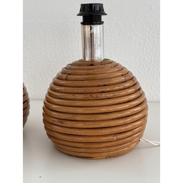 Vintage Italian Rattan Bamboo Table Lamps from Vivai Del Sud, 1970s, Set of 2 For Sale - Image 10 of 11