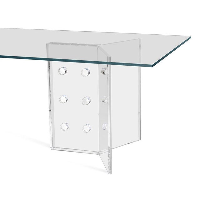 Contemporary Contemporary Dominoe Style Pedestal Based Glass Top Dining Table For Sale - Image 3 of 4