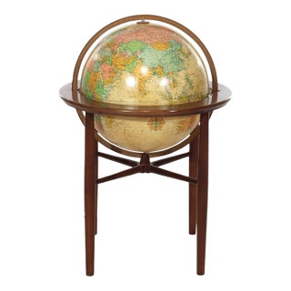 Large MCM Replogle Floor Model Lighted World Globe on Walnut Base Signed 20thC For Sale