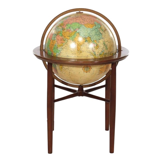 Large MCM Replogle Floor Model Lighted World Globe on Walnut Base Signed 20thC For Sale