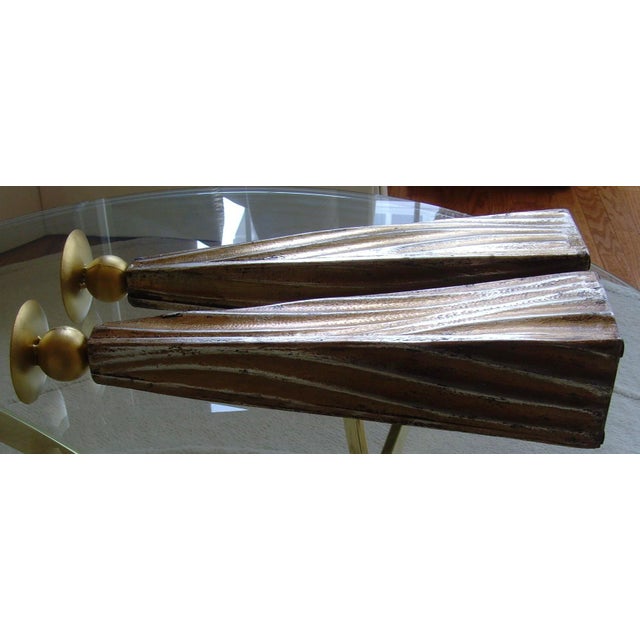 Tall Faux Wood Metallic Candle Holders - Set of 3 For Sale - Image 12 of 13
