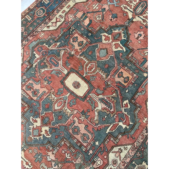 Antique Terracotta Sage Green Ice Blue & Eggshell Rug 9.3 X 14 For Sale - Image 11 of 12