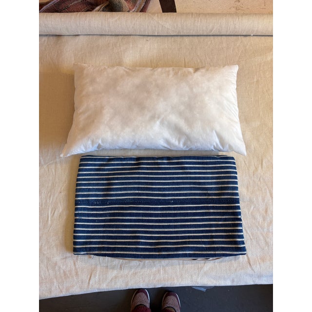 Mali Blue and White Indigo Striped Lumbar Pillow, 12x20 For Sale - Image 4 of 9