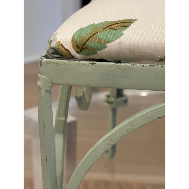 Vintage Iron Foot Stool With Colefax and Fowler “Bowood” Cotton Chintz Upholstered Cushion For Sale - Image 14 of 17