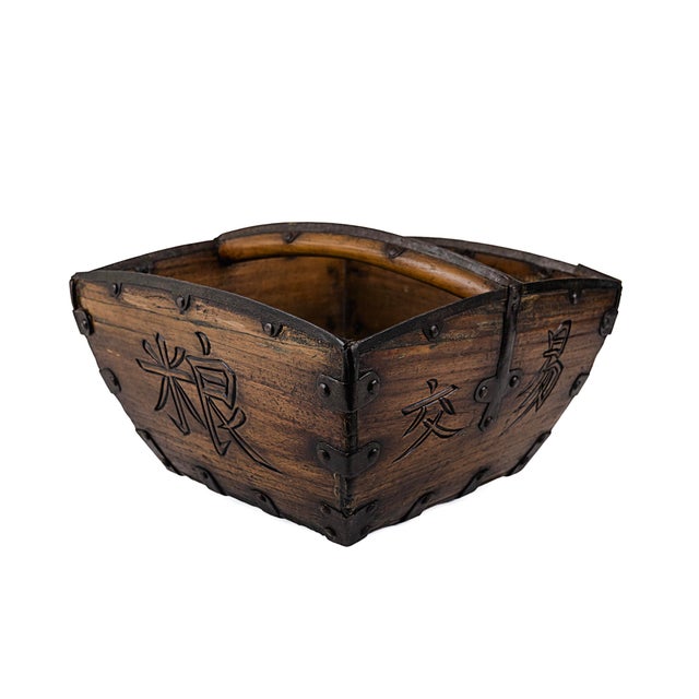 Chinese Vintage Antique Chinese Wooden Grain Bucket For Sale - Image 3 of 11