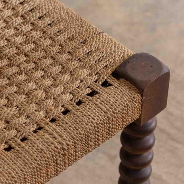 1940s French Wood and Woven Bobbin Stool For Sale - Image 13 of 13