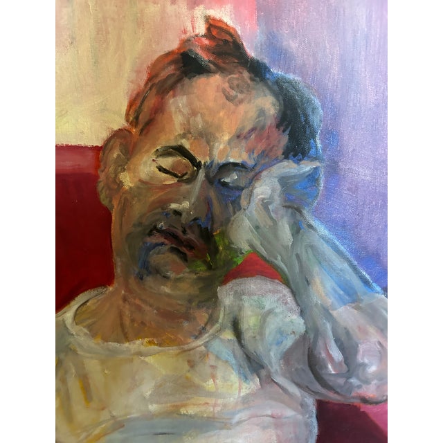 Vintage Expressionist Portrait Painting, Acrylic on Board in Brushed Metal Frame, 24” X 18” For Sale In West Palm - Image 6 of 8