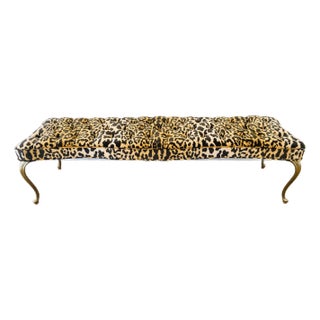 Vintage 1970s Hollywood Regency Leopard Print Button Tufted Bench For Sale
