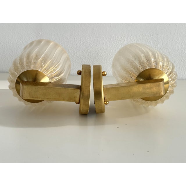 Large Italian Art Deco Style Murano Glass and Brass Wall Lights, 1990s, Set of 2 For Sale - Image 9 of 17