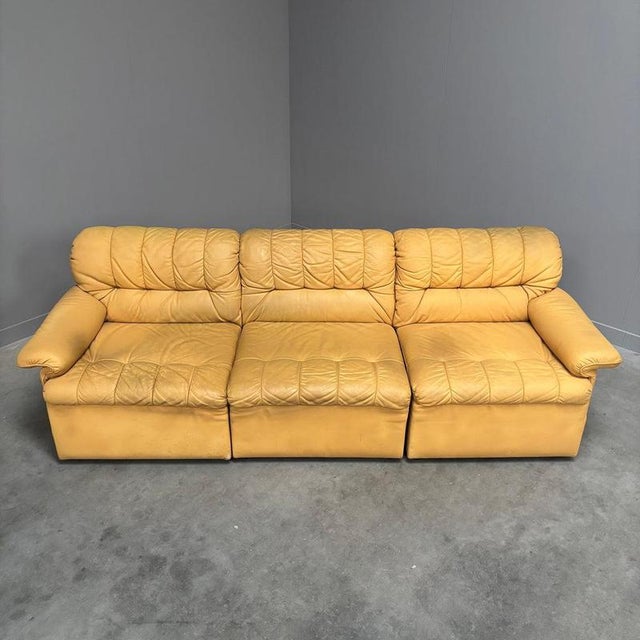 Yellow Leather Lounge Sofa from Laauser, 1970s For Sale - Image 9 of 16