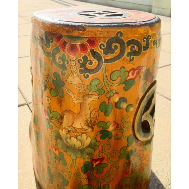 1990s 1990s Tibetan Handpainted Tree Trunk Stool For Sale - Image 5 of 9
