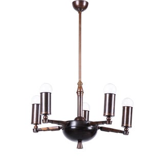 Cubist Chandelier in Brass and Bronze, Czech, 1910s For Sale