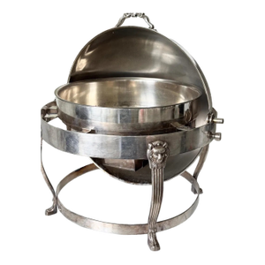 Vintage Lion Head Round Roll Top Full Size 21"x18” Chafer Chafing Dish Haber & Son Ny