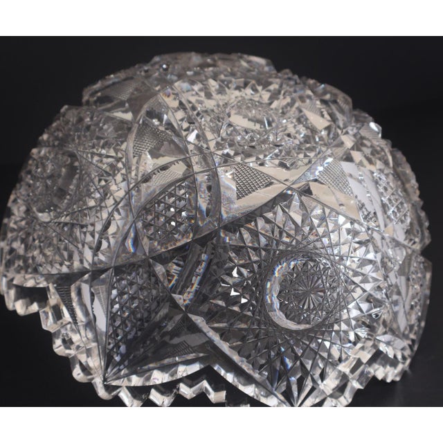 American Brilliant Period Cut Crystal Bowl – 7" – Deep Hobstars & Sawtooth Rim For Sale - Image 4 of 10