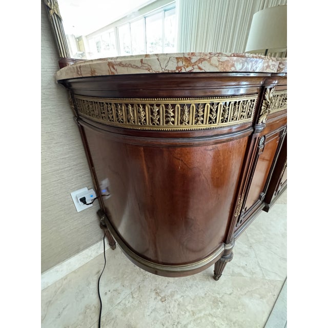 French Louis XVI Mahogany Sideboard / Server / Buffet / Credenza With Mirror, Marble Top and Bronze Details C. 1890-1900 For Sale In Miami - Image 6 of 15