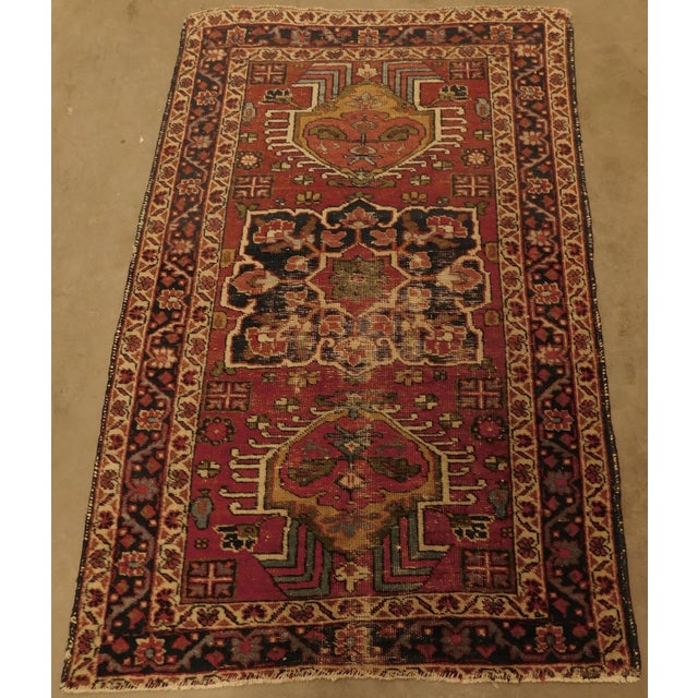Textile 1930s Antique Hand Knotted Persian Karaja Accent Rug 2'10"x 4'4" For Sale - Image 7 of 13