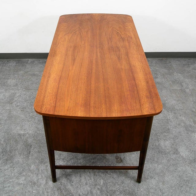 Mid Century Danish Modern Desk Executive Walnut 6 Drawer Locking Cabinet Wood For Sale - Image 4 of 10