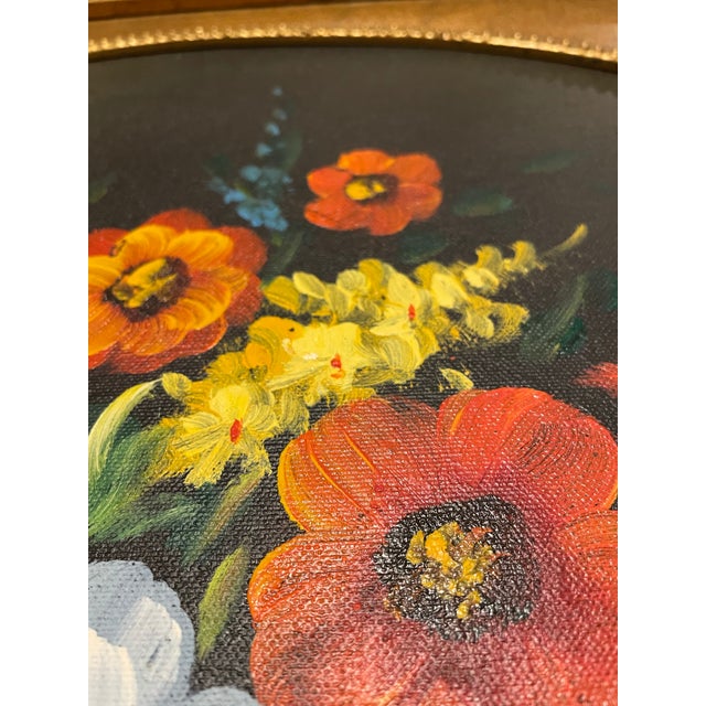 Vintage Framed Floral Still Life With Oval Cartouche, Gilt Wood Frame For Sale - Image 12 of 12