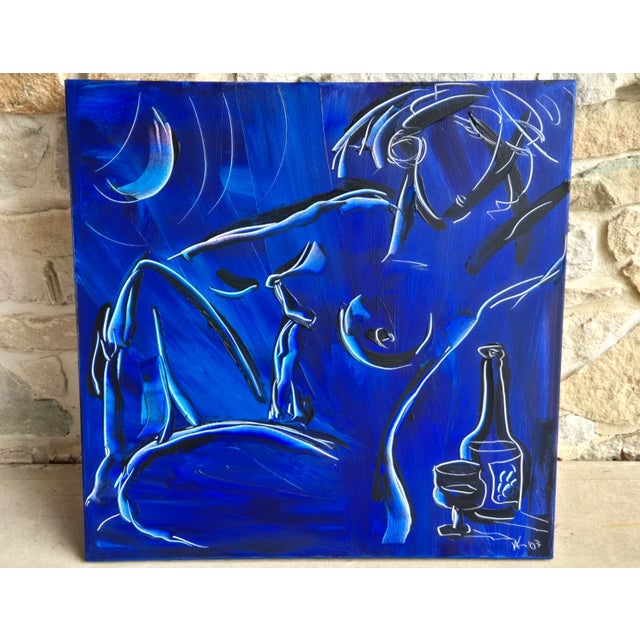 Mark Kasav Original Painting on Canvas "Blue Moon Nude" Woman, 30" X 30" For Sale - Image 11 of 14
